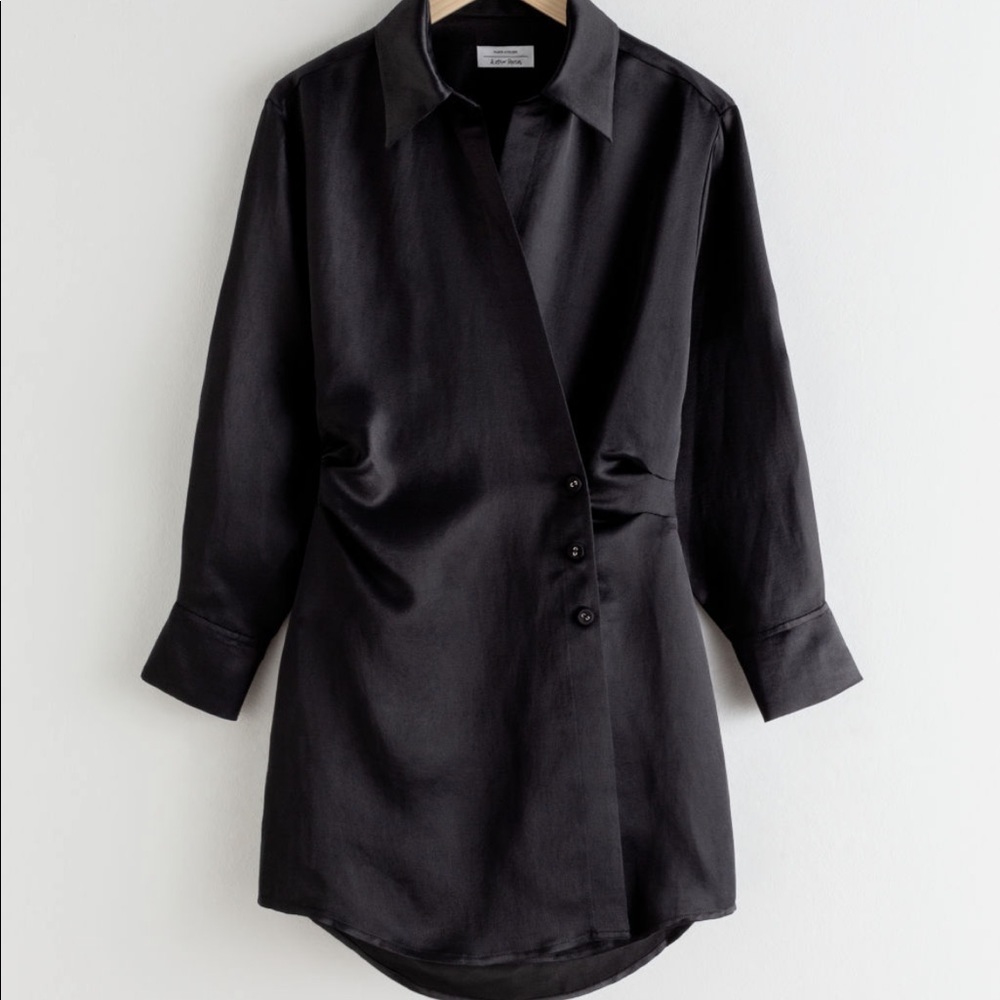 & other stories asymmetrical black mini dress